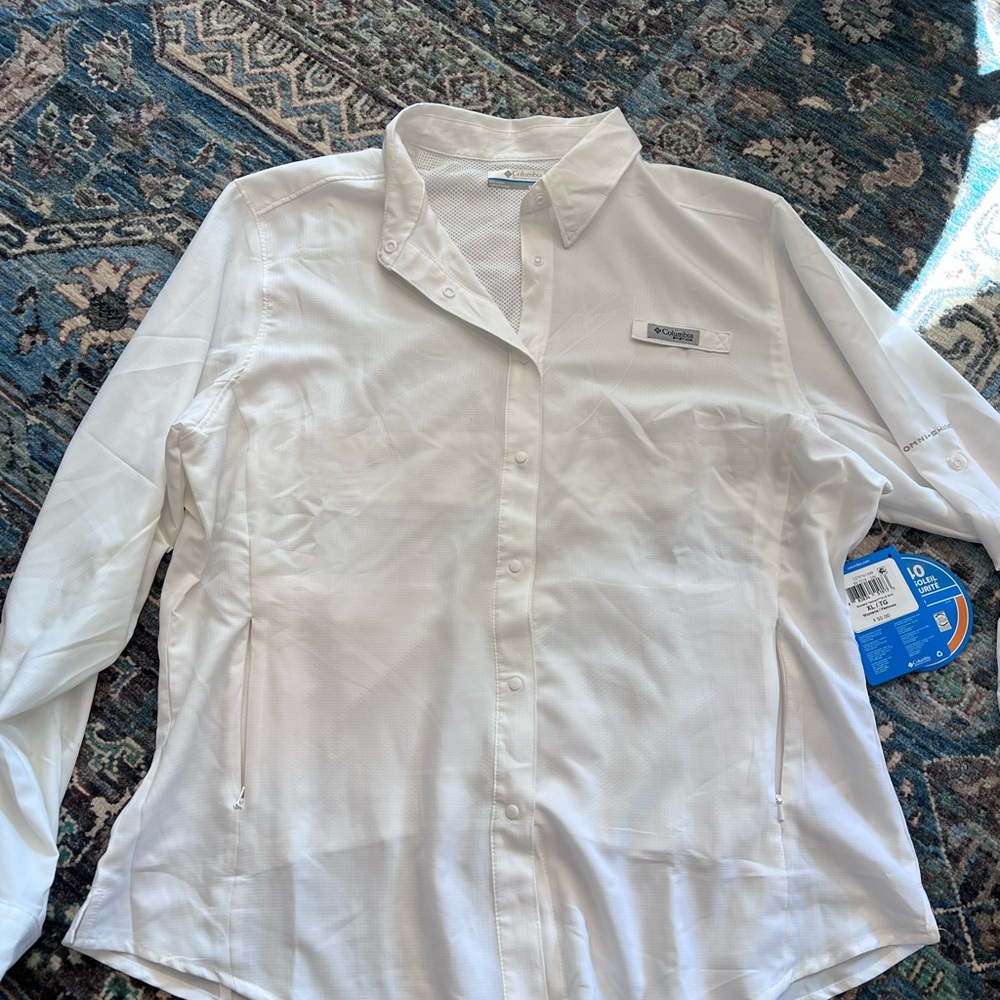 Columbia White Button-Front SPF Shirt size XL